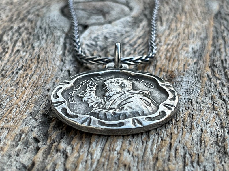 Sterling Silver Saint Padre Pio Antique Replica Medal Pendant Necklace ...