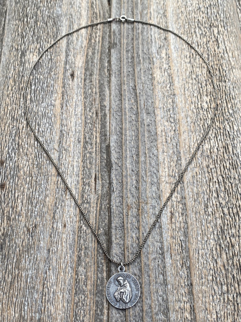 Sterling Silver St Francis of Assisi Blessing Medal Pendant on Necklace ...