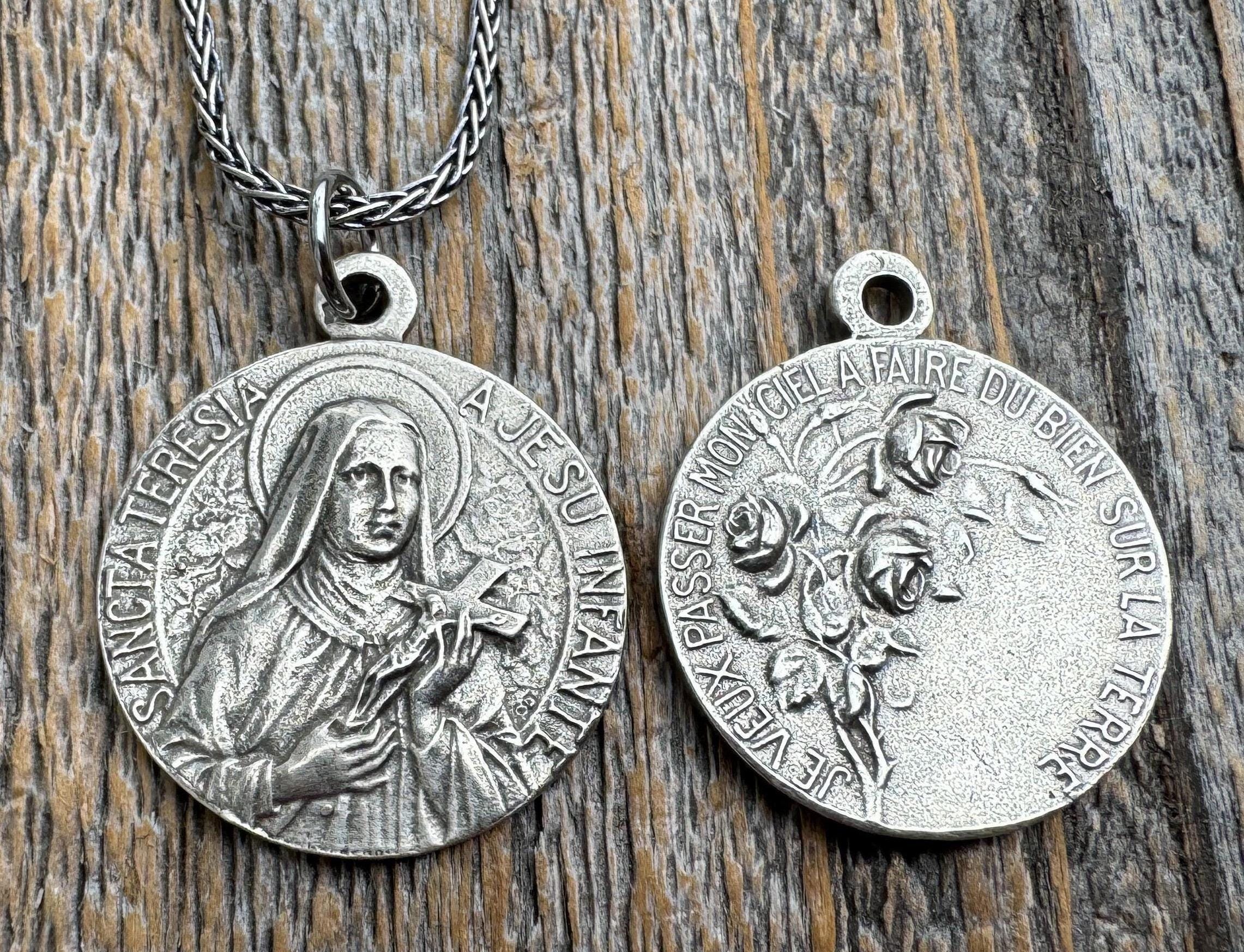 Sterling Silver Rare St Thérèse of Lisieux Medal Necklace, French