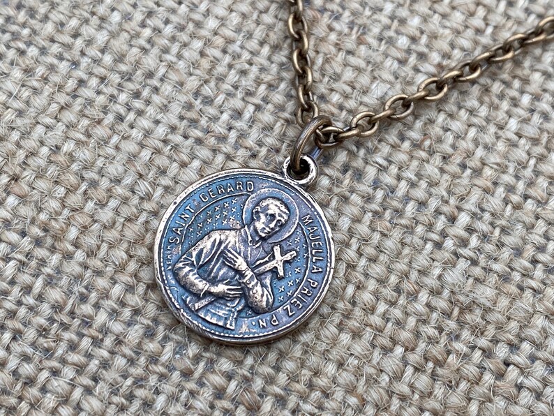 Bronze Saint Gerard Majella Medal Pendant Necklace French Etsy