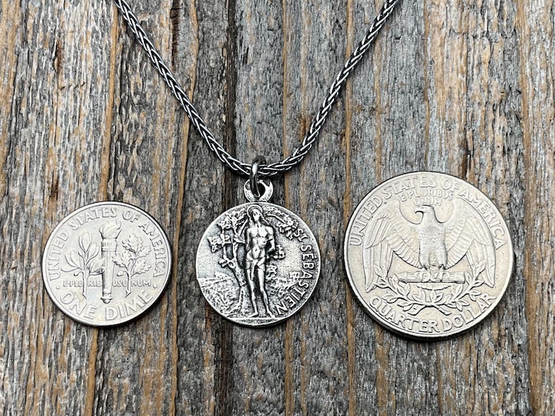 Saint Sebastian Sterling Silver Medal Necklace, Antique Replica, Patron ...