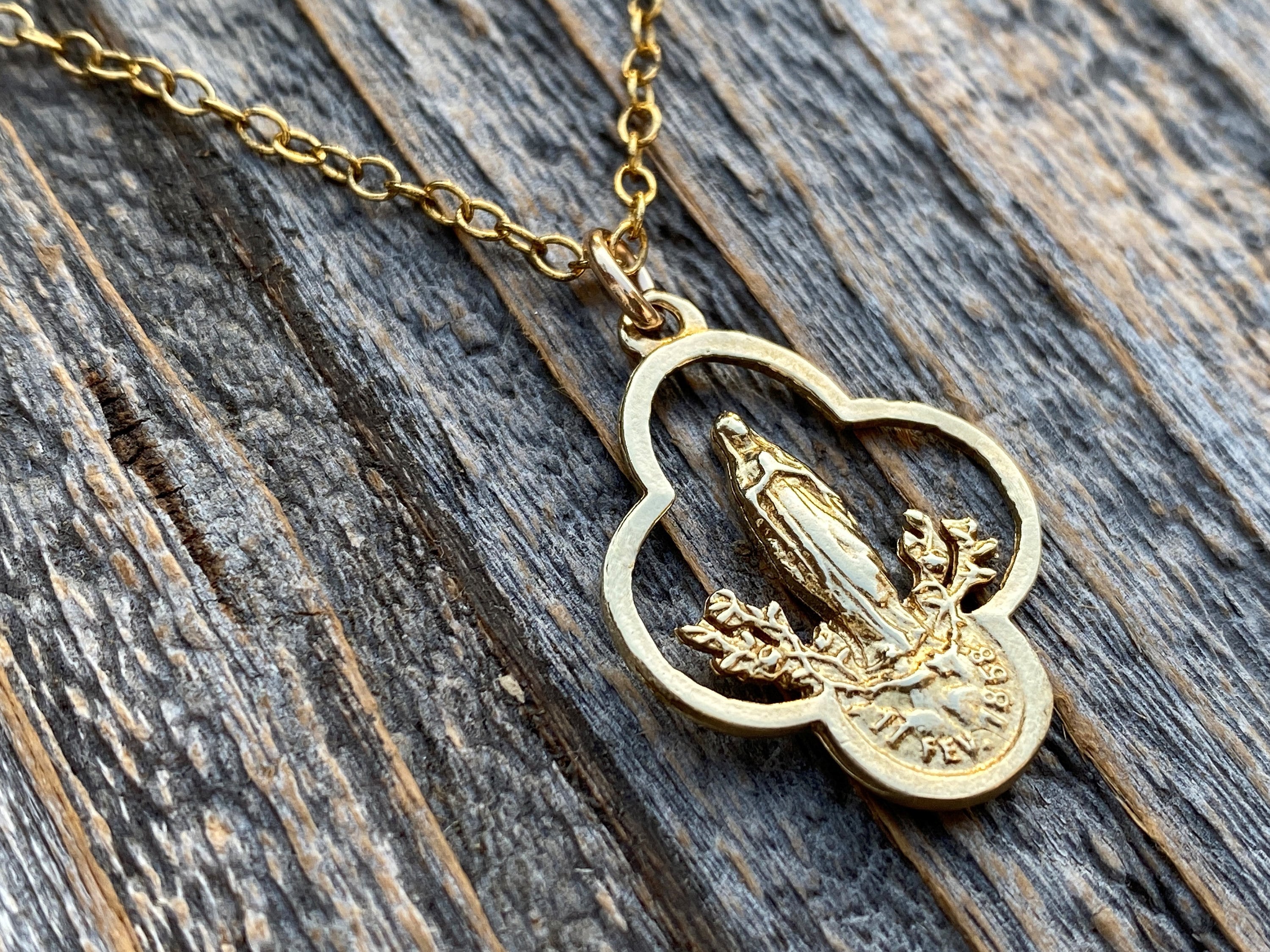 Lourdes Medal Pendant Necklace French 