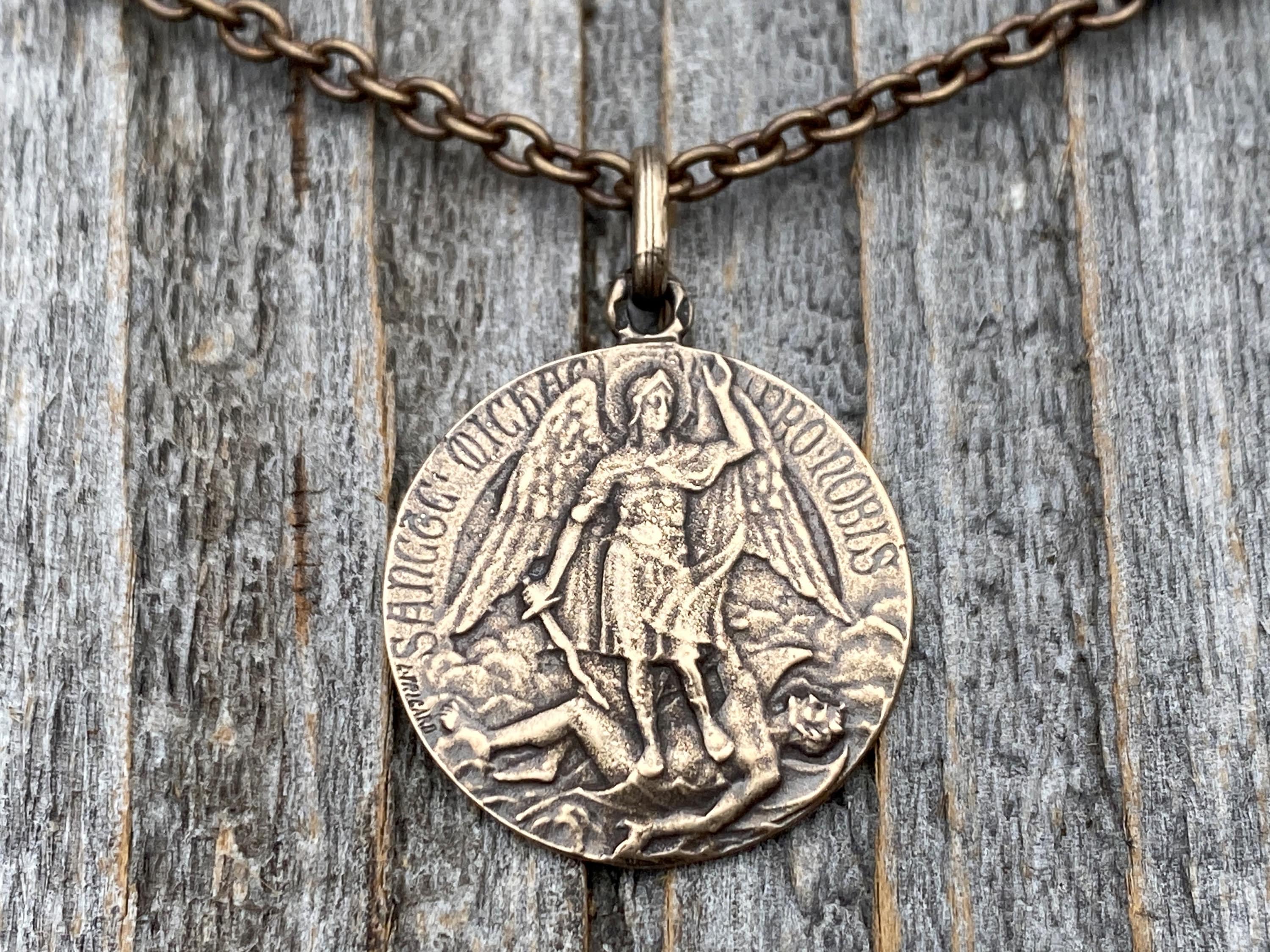 Antiqued Gold Miraculous Medal Pendant on Satellite Chain Necklace, French  Antique Replica Medallion, Signed by French Artist Ferdinand PY 