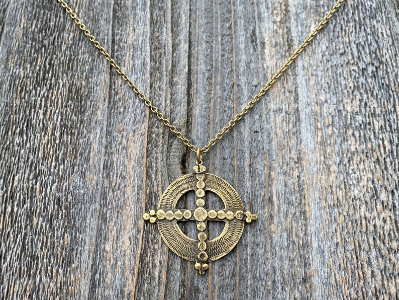 Antiqued Gold Ancient Christian Cross Pendant Necklace, Antique Replica, Large Gold Cross Pendant, Antique Artisan Handmade Cross, Big Cross image 2