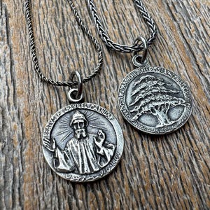 Sterling Silver St Charbel Makhlouf Medal Pendant Necklace, Replica of Rare Saint Sharbel Charm, Lebanese Saint, Miraculous Intercessor