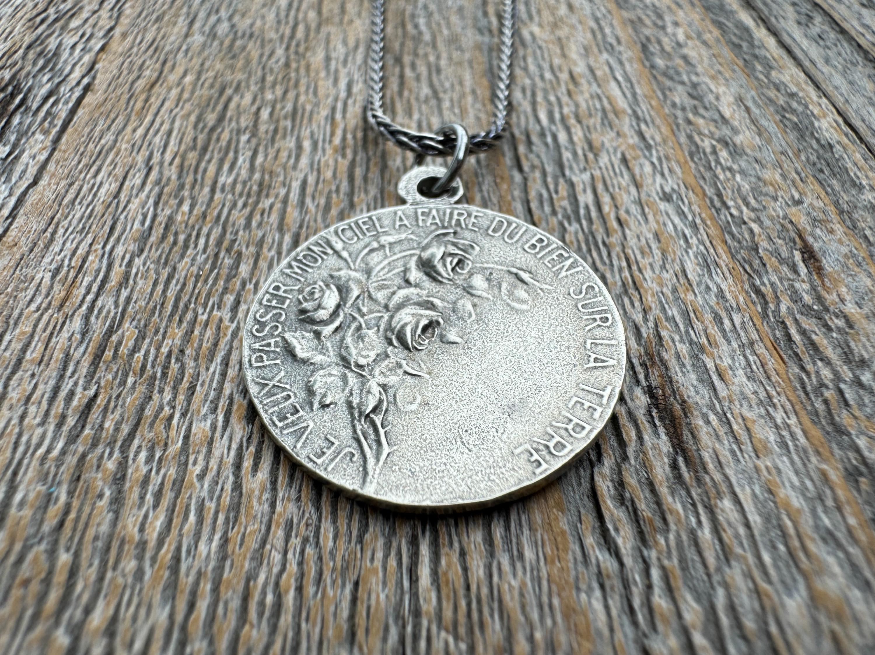 Sterling Silver Rare St Thérèse of Lisieux Medal Necklace, French