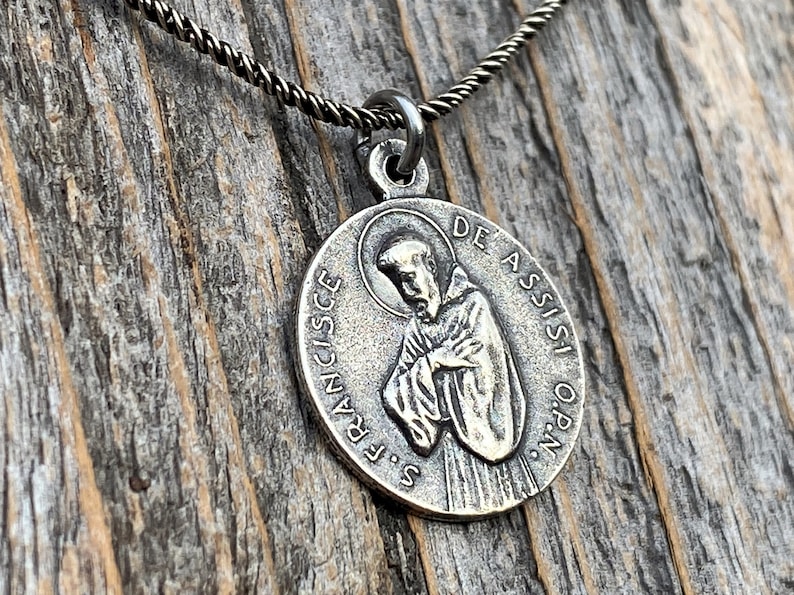 Sterling Silver St Francis of Assisi Blessing Medal Pendant on Necklace ...