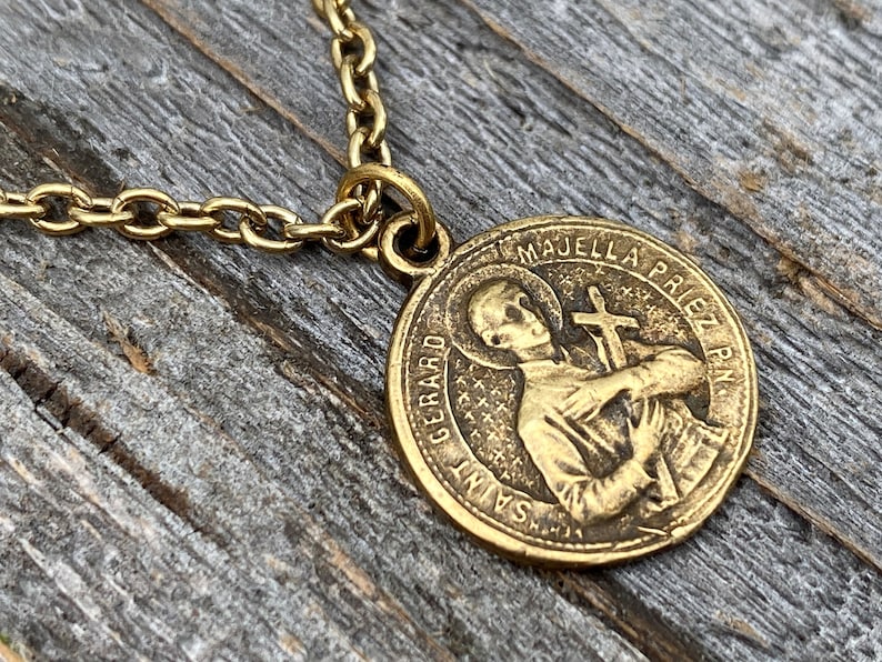 Antiqued Gold Saint Gerard Majella Medal Necklace French Etsy