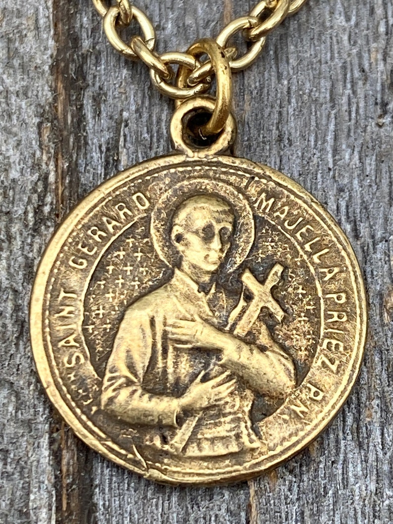 Antiqued Gold Saint Gerard Majella Medal Necklace French Etsy