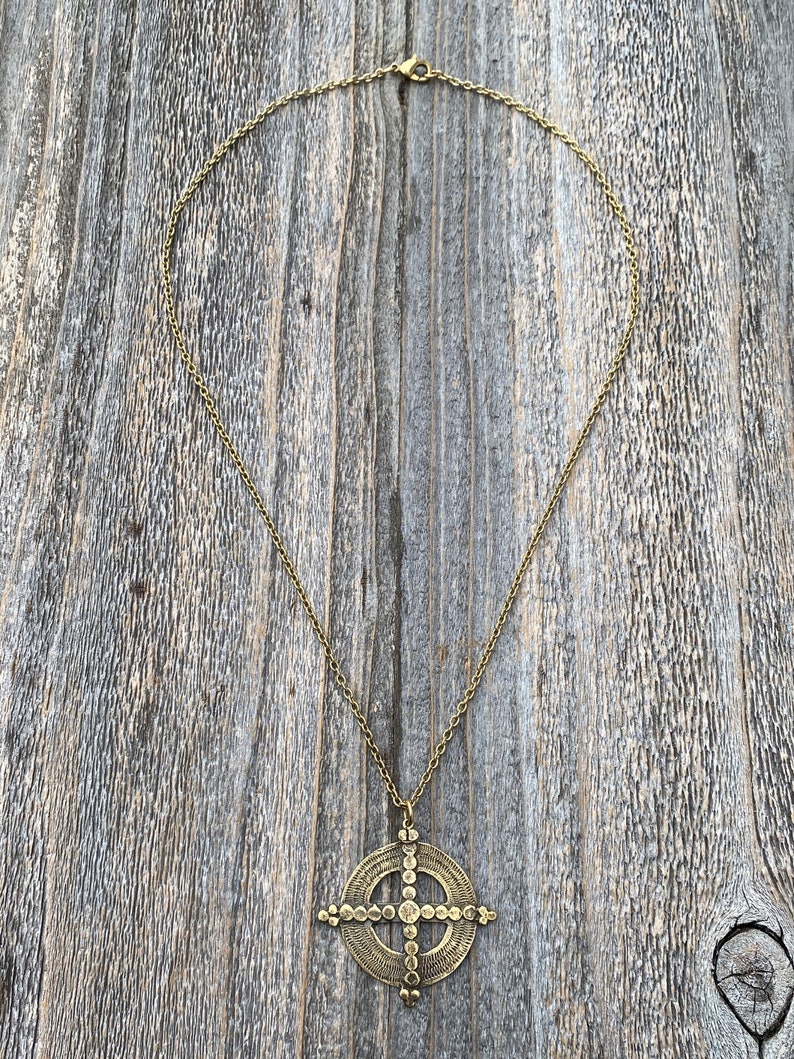 Antiqued Gold Ancient Christian Cross Pendant Necklace, Antique Replica, Large Gold Cross Pendant, Antique Artisan Handmade Cross, Big Cross image 6