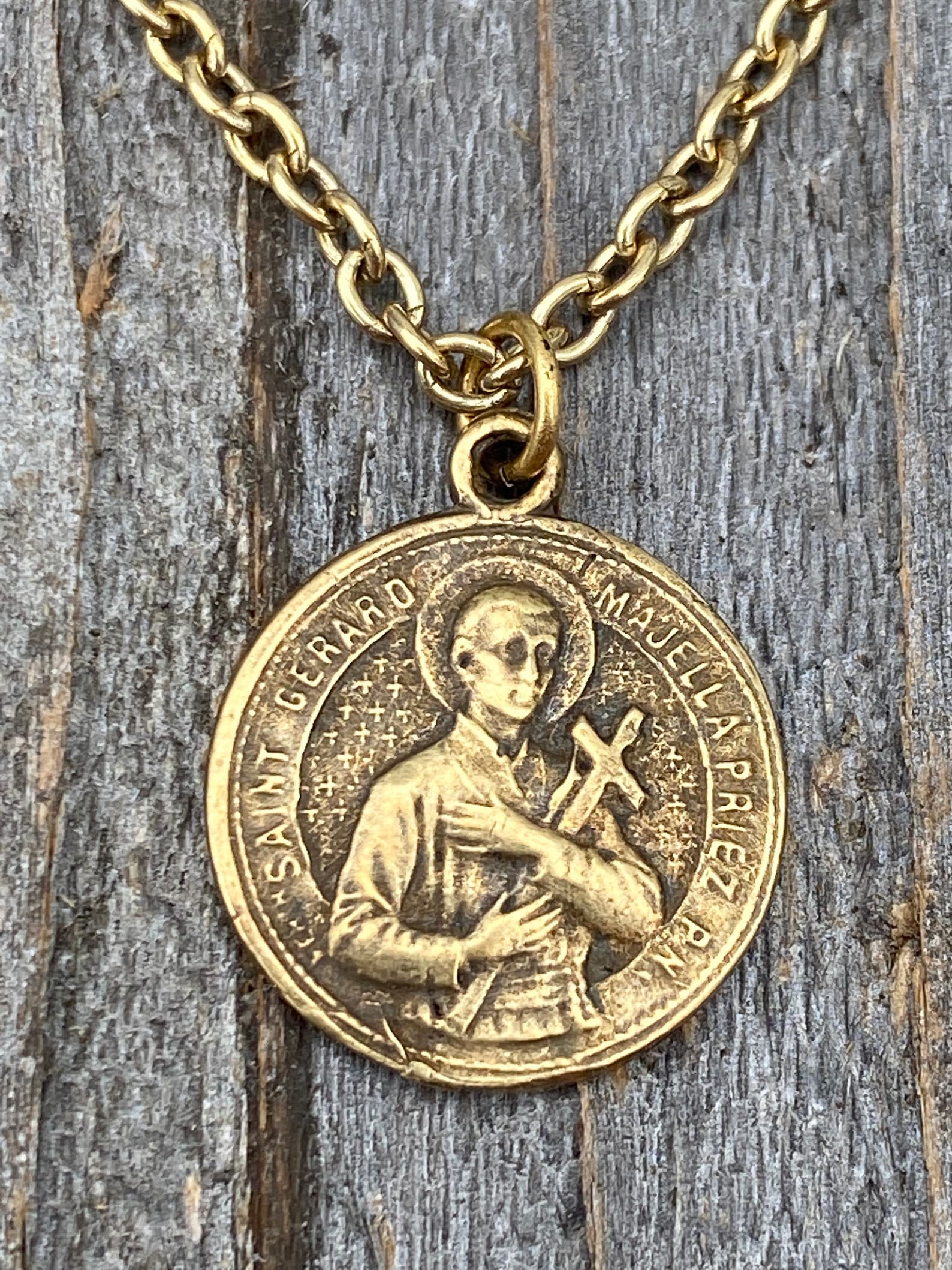 Antiqued Gold Saint Gerard Majella Medal Necklace French Etsy