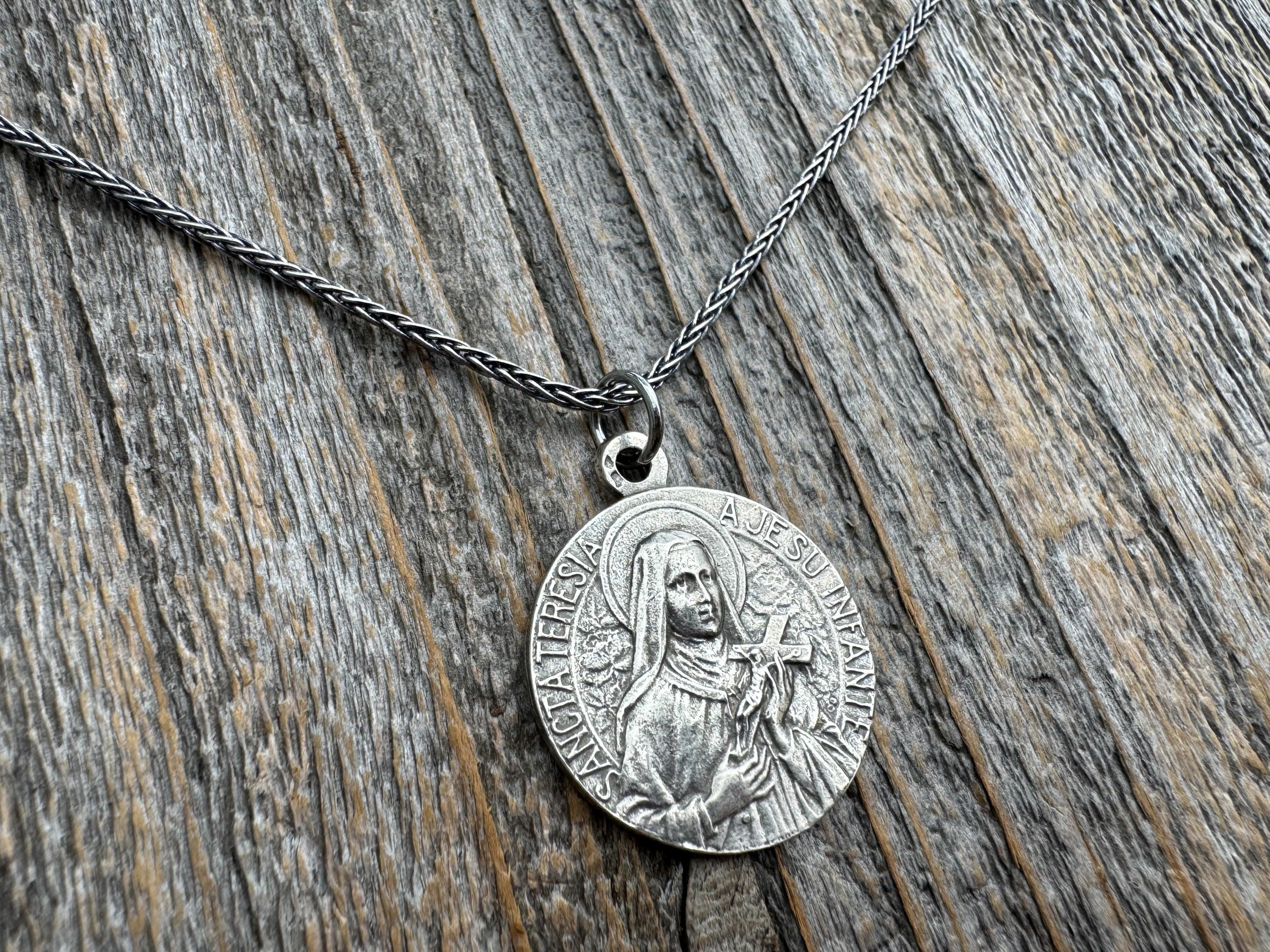 Sterling Silver Rare St Thérèse of Lisieux Medal Necklace, French