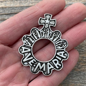 Antiqued Pewter Large Finger Rosary Ring, French Antique Replica Depicts 15 Mysteries of the Rosary, Rare Dizainier, Ave Maria Pocket Rosary