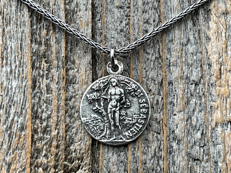 Saint Sebastian Sterling Silver Medal Necklace, Antique Replica, Patron ...