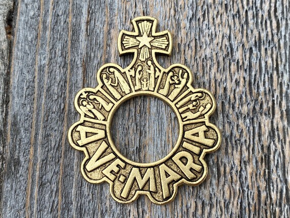 Antiqued Gold Large Finger Rosary Ring French Antique Replica