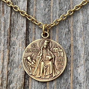 Antiqued Gold St. Dymphna Medal, Saint Dymphna Pendant, St Dymphna Necklace, Antique Replica, Patron Saint of Anxiety, Saint of Dementia