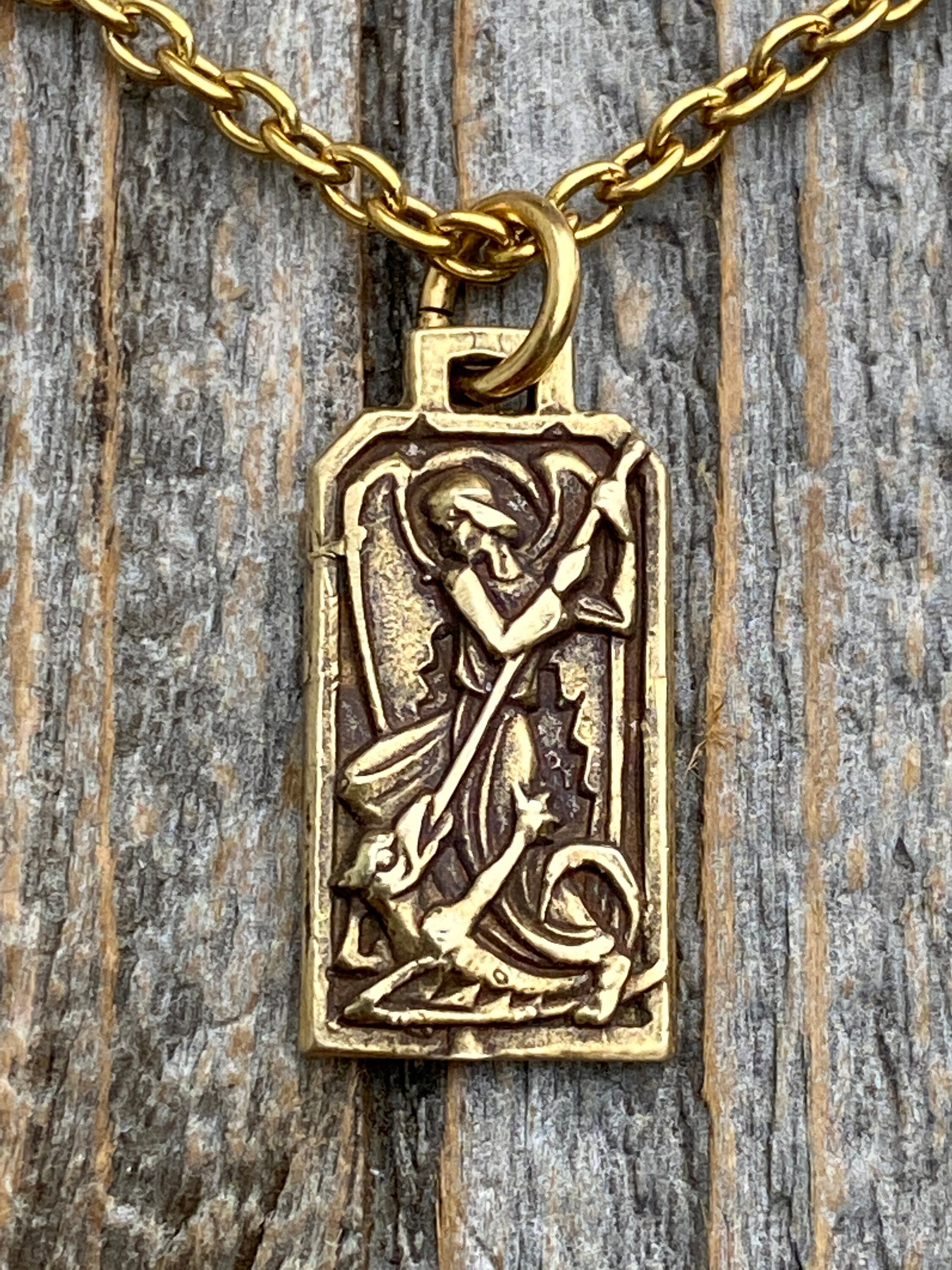 Antiqued Gold Miraculous Medal Pendant on Satellite Chain Necklace, French  Antique Replica Medallion, Signed by French Artist Ferdinand PY 