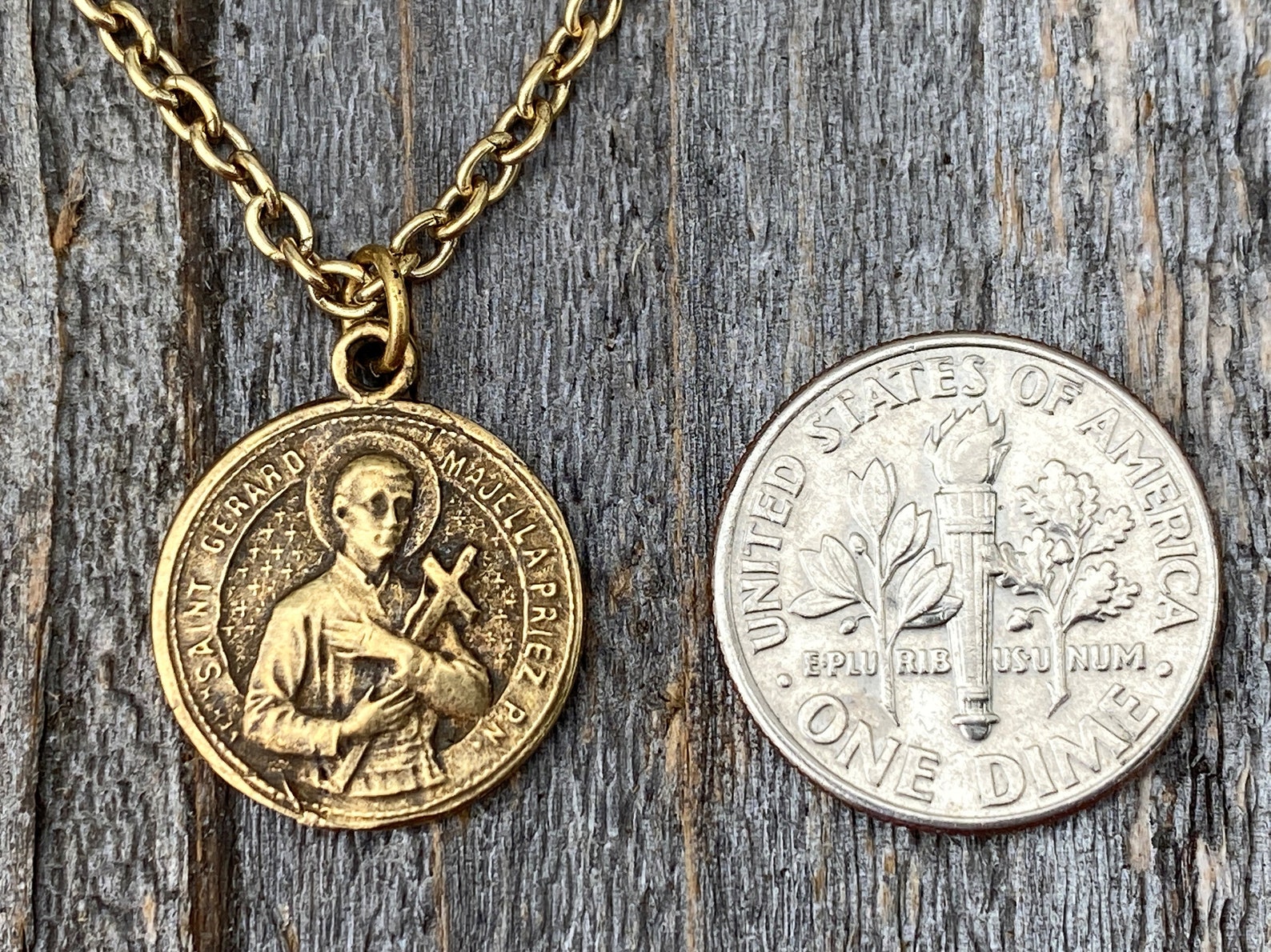 Antiqued Gold Saint Gerard Majella Medal Necklace French Etsy