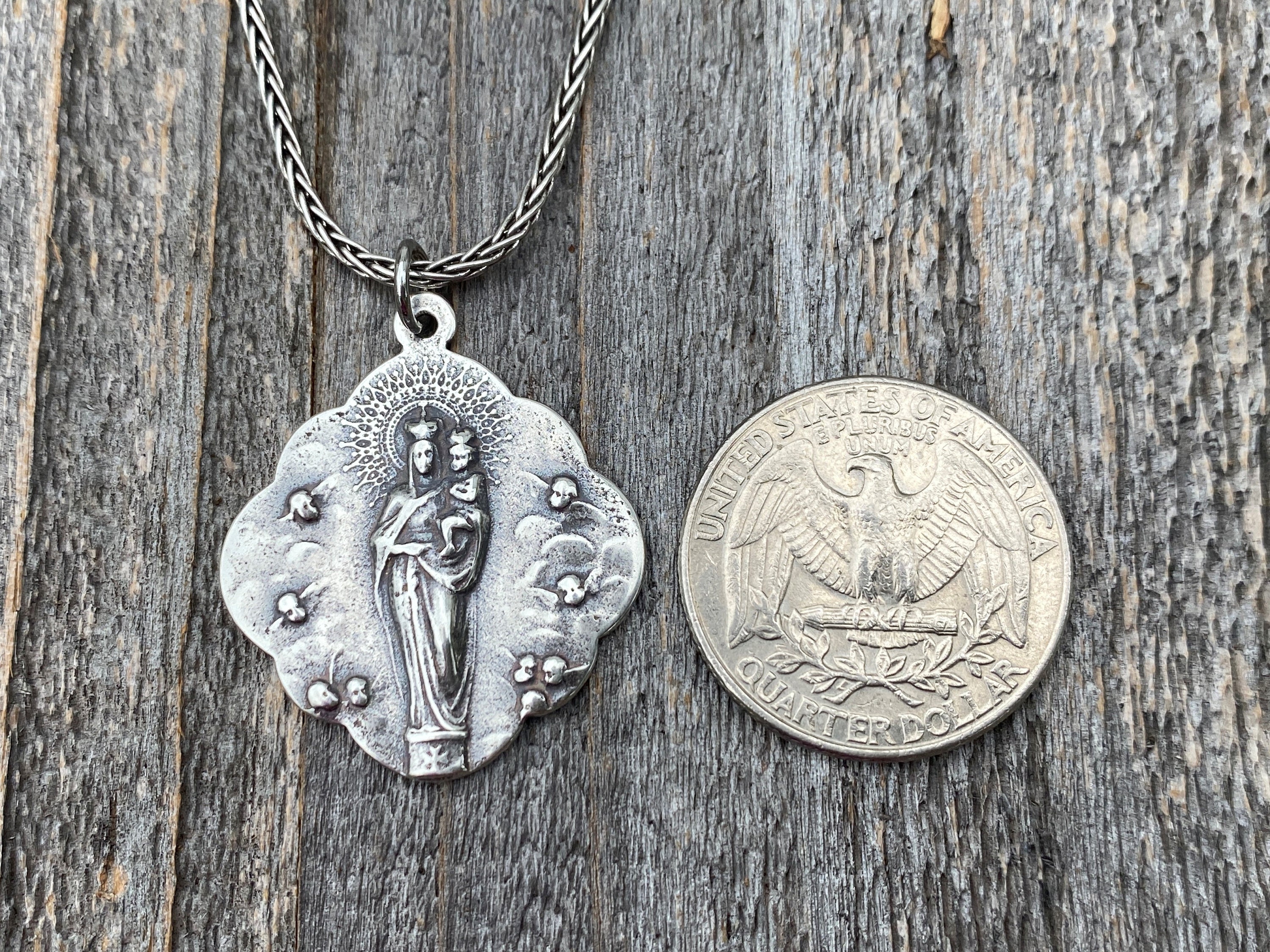 Sterling Silver Mary, Queen of Angels Pendant Necklace Sterling Silver Mary, Queen of Angels Pendant Necklace