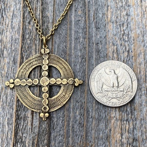 Antiqued Gold Ancient Christian Cross Pendant Necklace, Antique Replica, Large Gold Cross Pendant, Antique Artisan Handmade Cross, Big Cross image 4