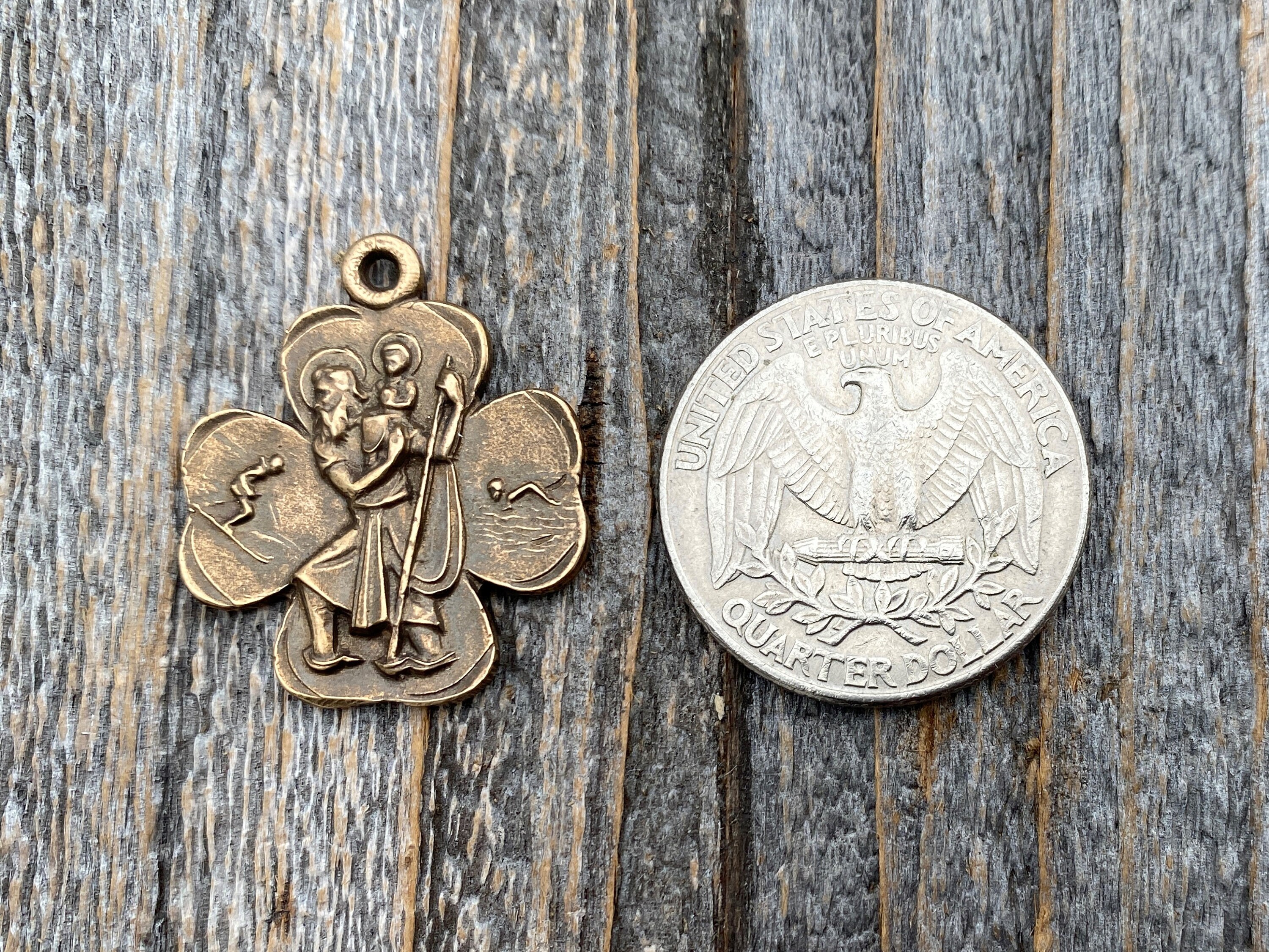 Bronze St. Christophorus Medaille Anhänger Halskette, antike
