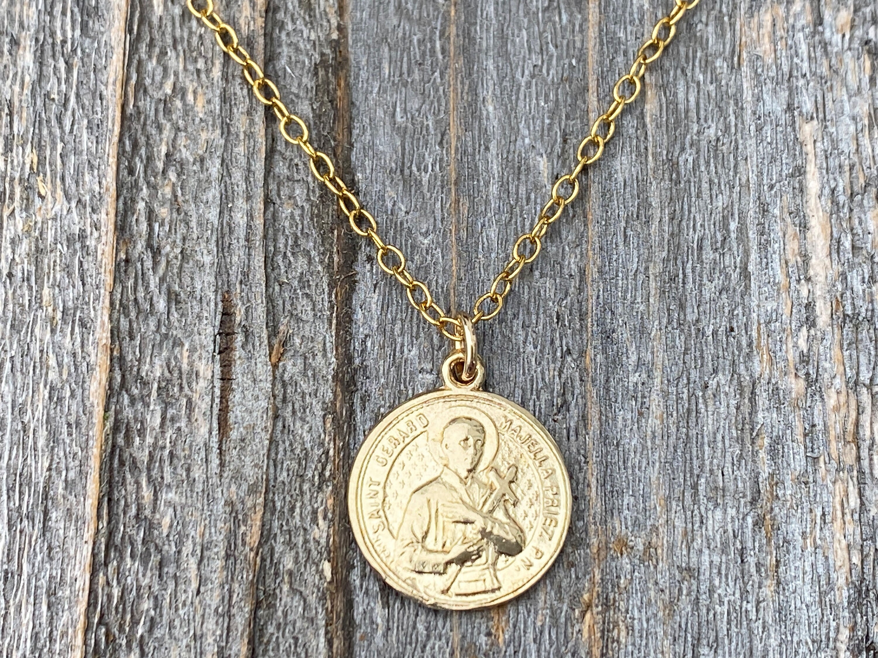 Pendants Necklace Gold St Gerard Majella Medal Patron Saint of