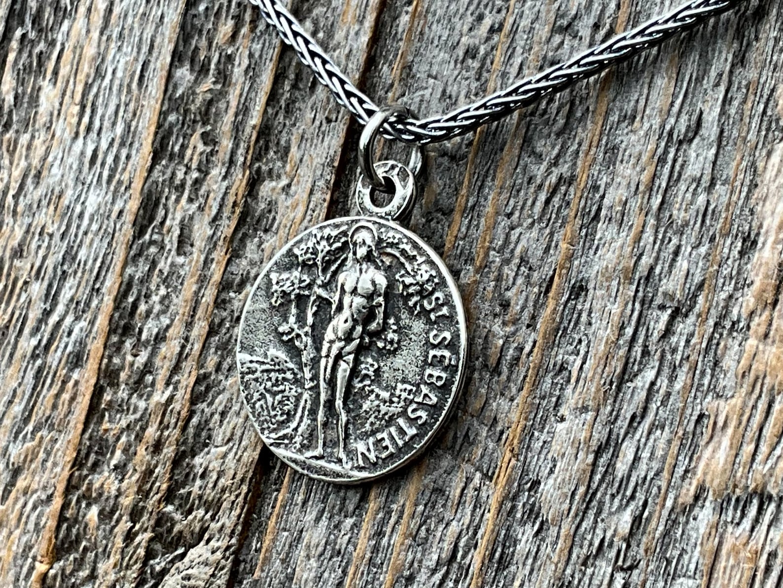 Saint Sebastian Sterling Silver Medal Necklace, Antique Replica, Patron ...