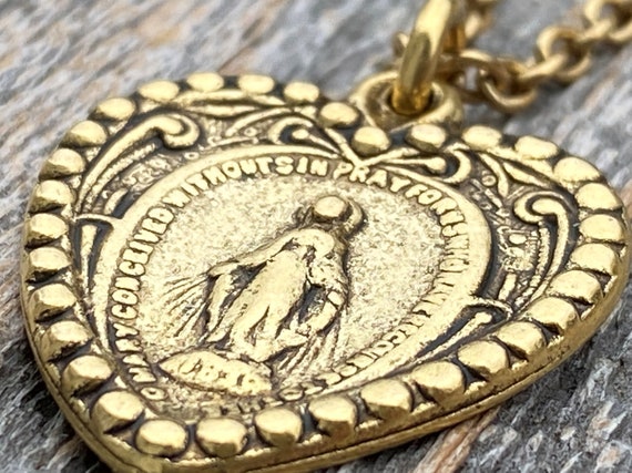 Antiqued Gold Miraculous Medal Pendant on Satellite Chain Necklace, French  Antique Replica Medallion, Signed by French Artist Ferdinand PY 