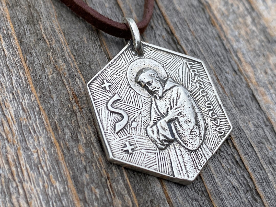 Large Sterling Silver Saint Francis of Assisi Blessing Prayer Medal ...