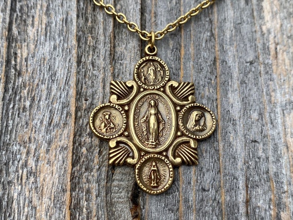 Gold Miraculous Mary Medal | Small Devotions Rosary Parts