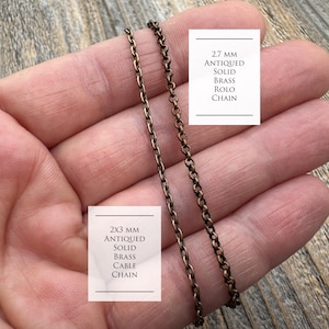Oxidized SOLID Brass Necklace, 2.7mm Rolo Chain or 2x3mm Cable Chain, Antiqued Brass, Custom Any Length Necklace with Lobster Clasp Closure