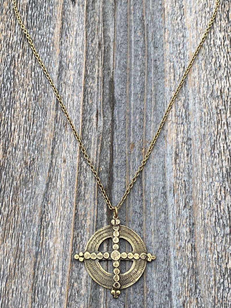 Antiqued Gold Ancient Christian Cross Pendant Necklace, Antique Replica, Large Gold Cross Pendant, Antique Artisan Handmade Cross, Big Cross image 8