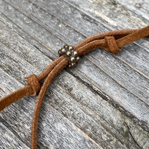 Suede Lace with Slider Bead for any Pendant, Adjustable Length Leather Cord, Sterling Silver - Bronze - Gold Bronze Bead, Antique Replica