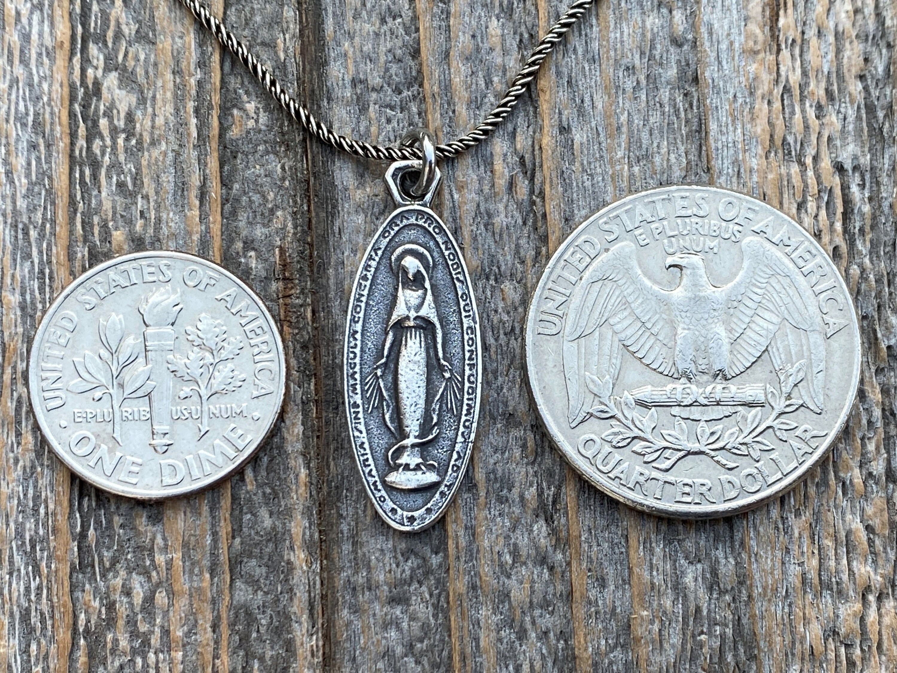 Caritas et Fides Bulk Pack of 10 - Miraculous Medal Pendant - 1 Silver Oxidized with Blue Enamel Accent Miraculous Medals Pendant for Necklace