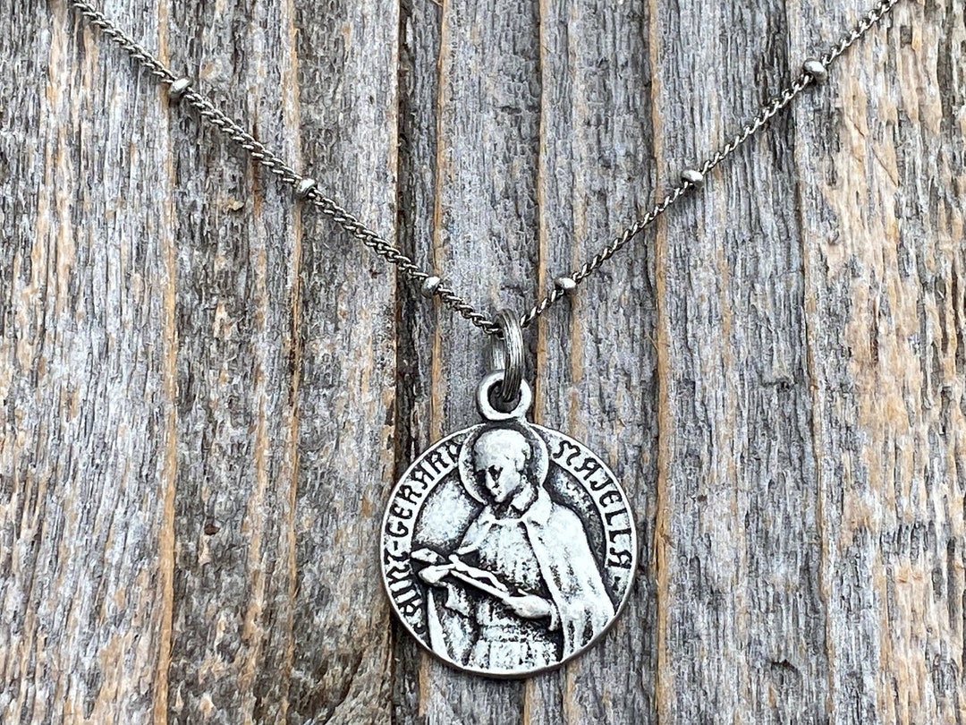 Antiqued Pewter St Gerard Majella Medal Pendant Necklace, French Artist ...