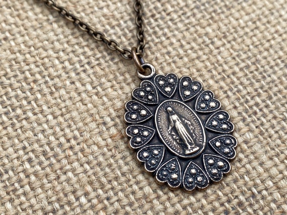 The Miraculous Medal 5/8 - Antique or Vintage Catholic Medallion, Necklace  Pendant, Bracelet Charm, Sterling Silver or Bronze