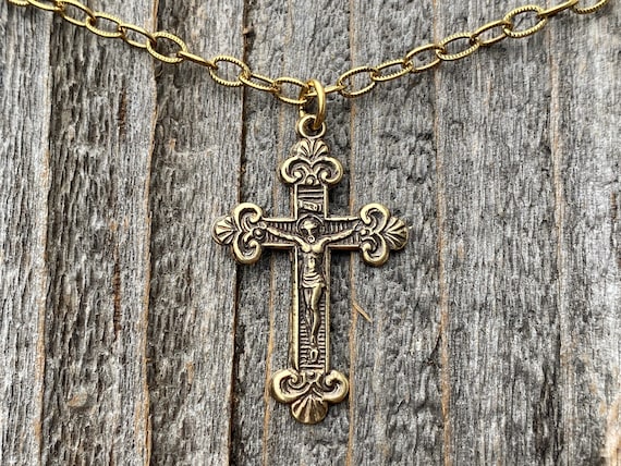 Antique gold crucifix deals