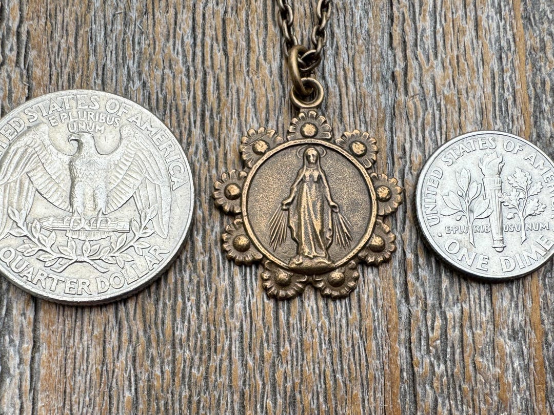 Bronze, Our Lady of the Rosary, Medal Pendant Necklace, Antique Replica ...