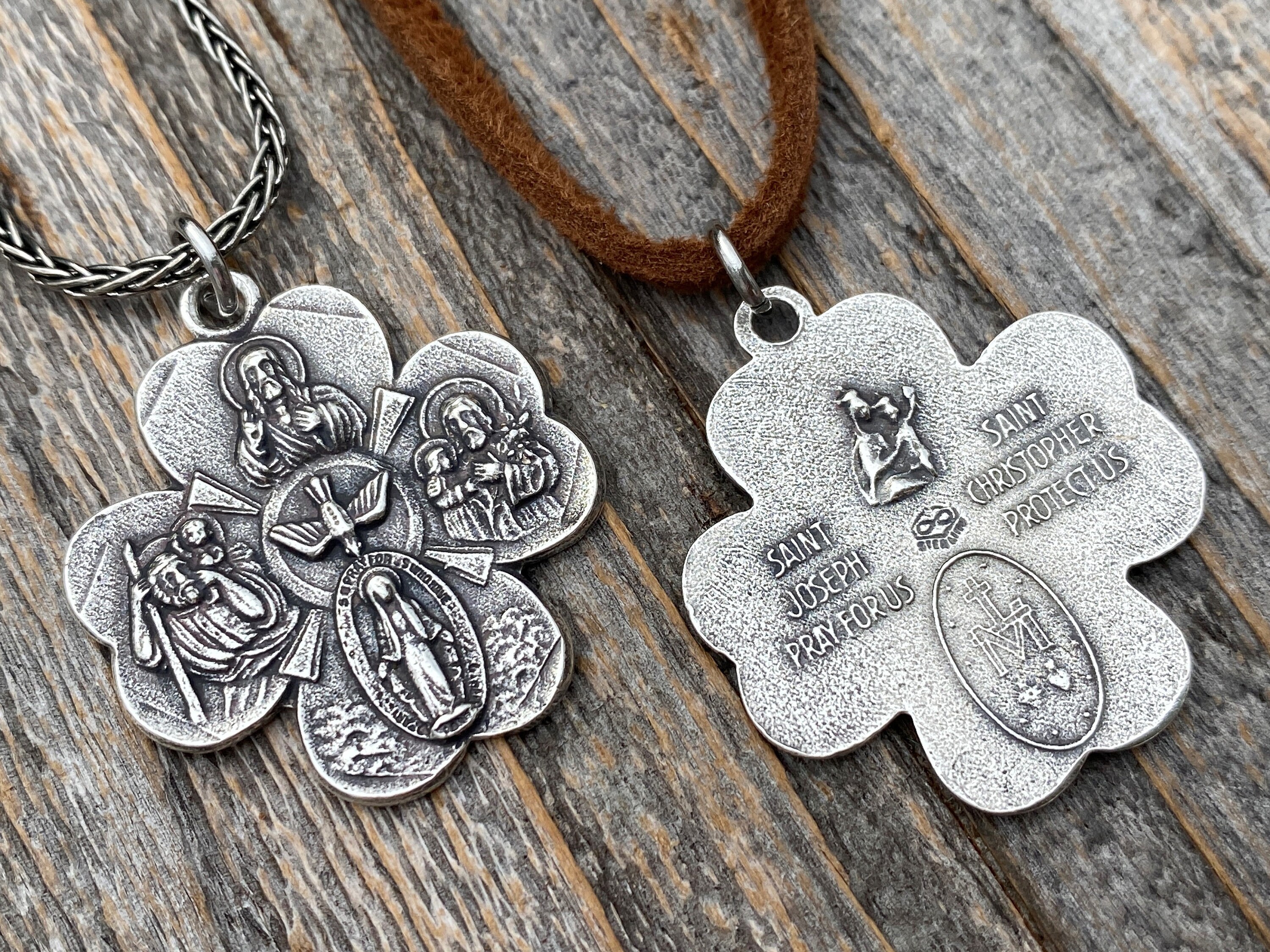 Large Sterling Silver 4-way Medal Shamrock Pendant Necklace