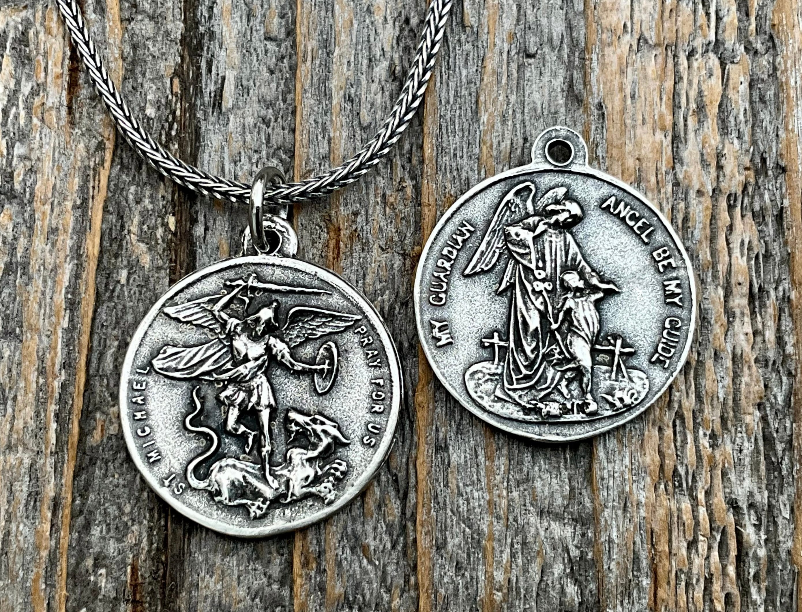 Sterling Silver St Michael the Archangel & Guardianangel Medal 