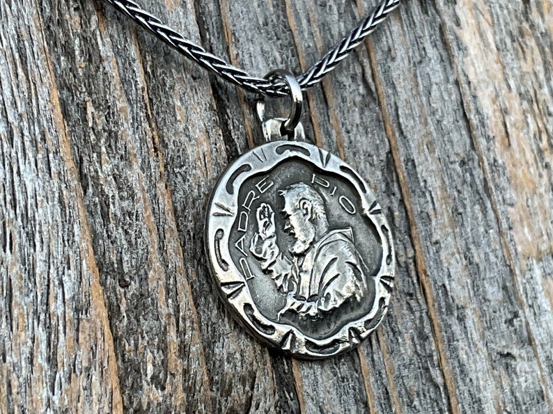Sterling Silver Saint Padre Pio Antique Replica Medal Pendant Necklace ...