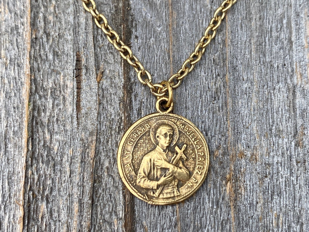 Antiqued Gold Saint Gerard Majella Medal Necklace French Etsy