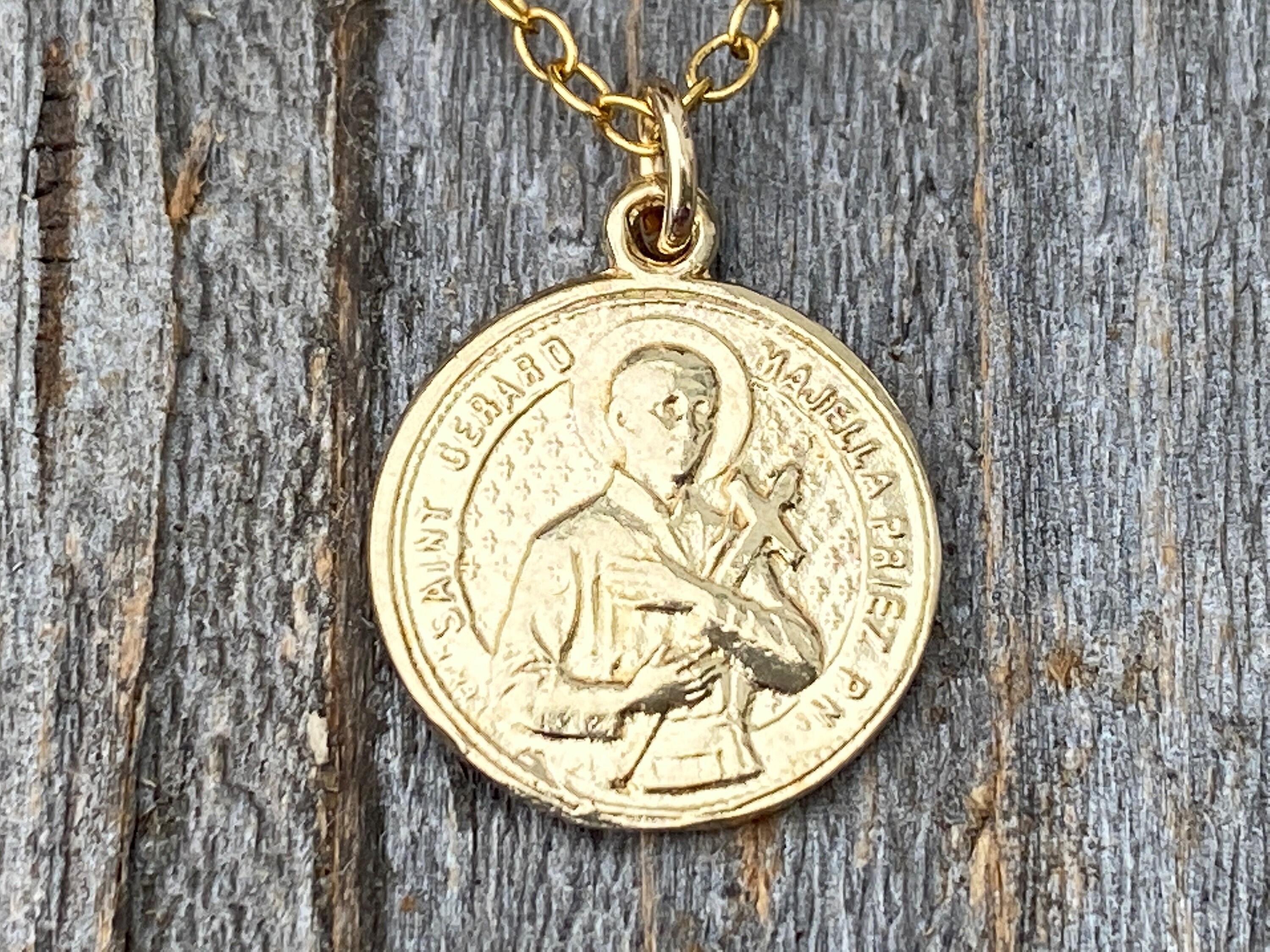 Gold St Gerard Majella Medal and Necklace by French Artist Etsy