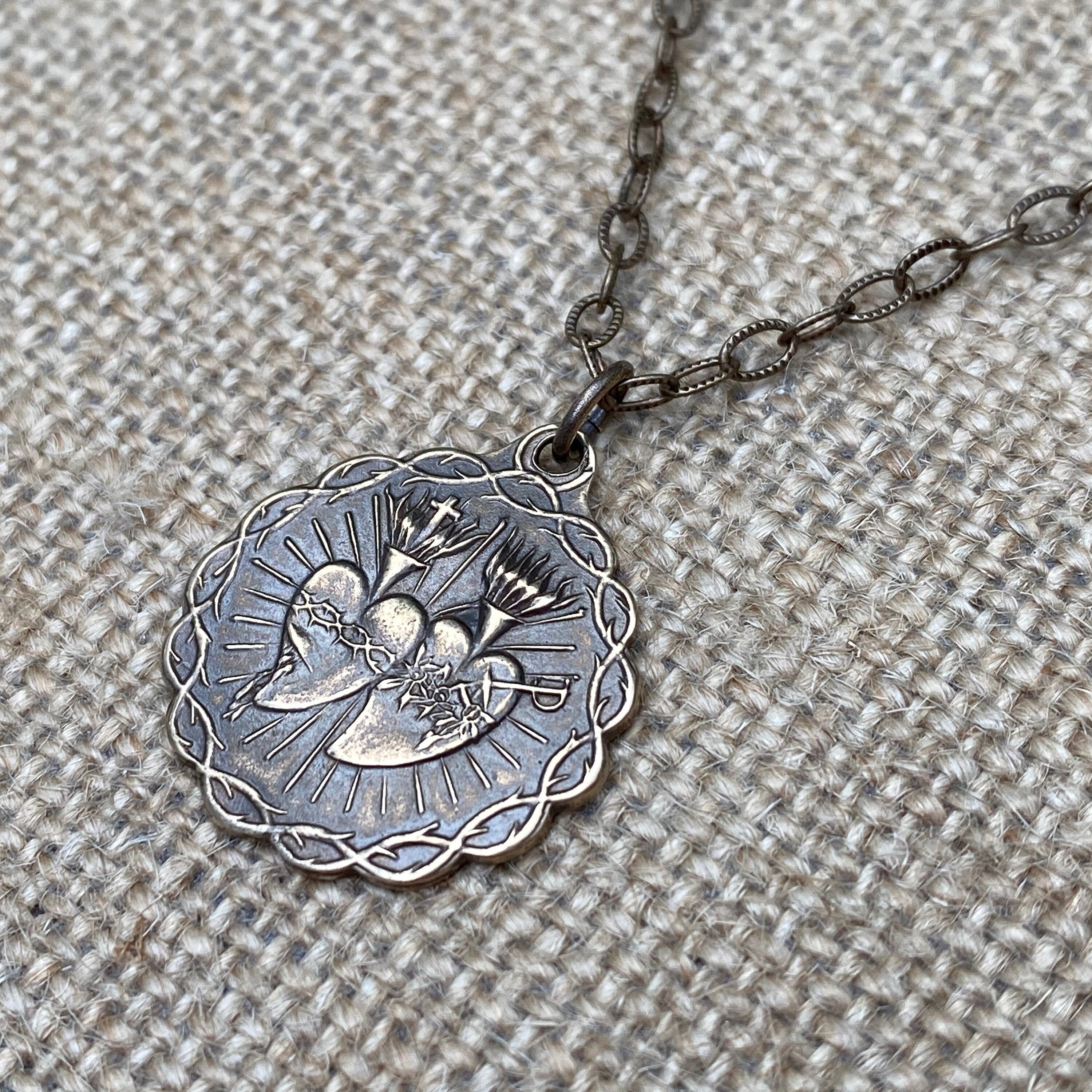 Medal Sacred Heart of Jesus Bronze or Sterling Silver Etsy