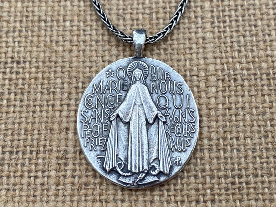 Miraculous Medal Pendant Extra Large -1.75 Oval Silver Oxidized Miraculous  Medals Pendant for Necklace, Medals for Jewelry Catholic, Made in Italy