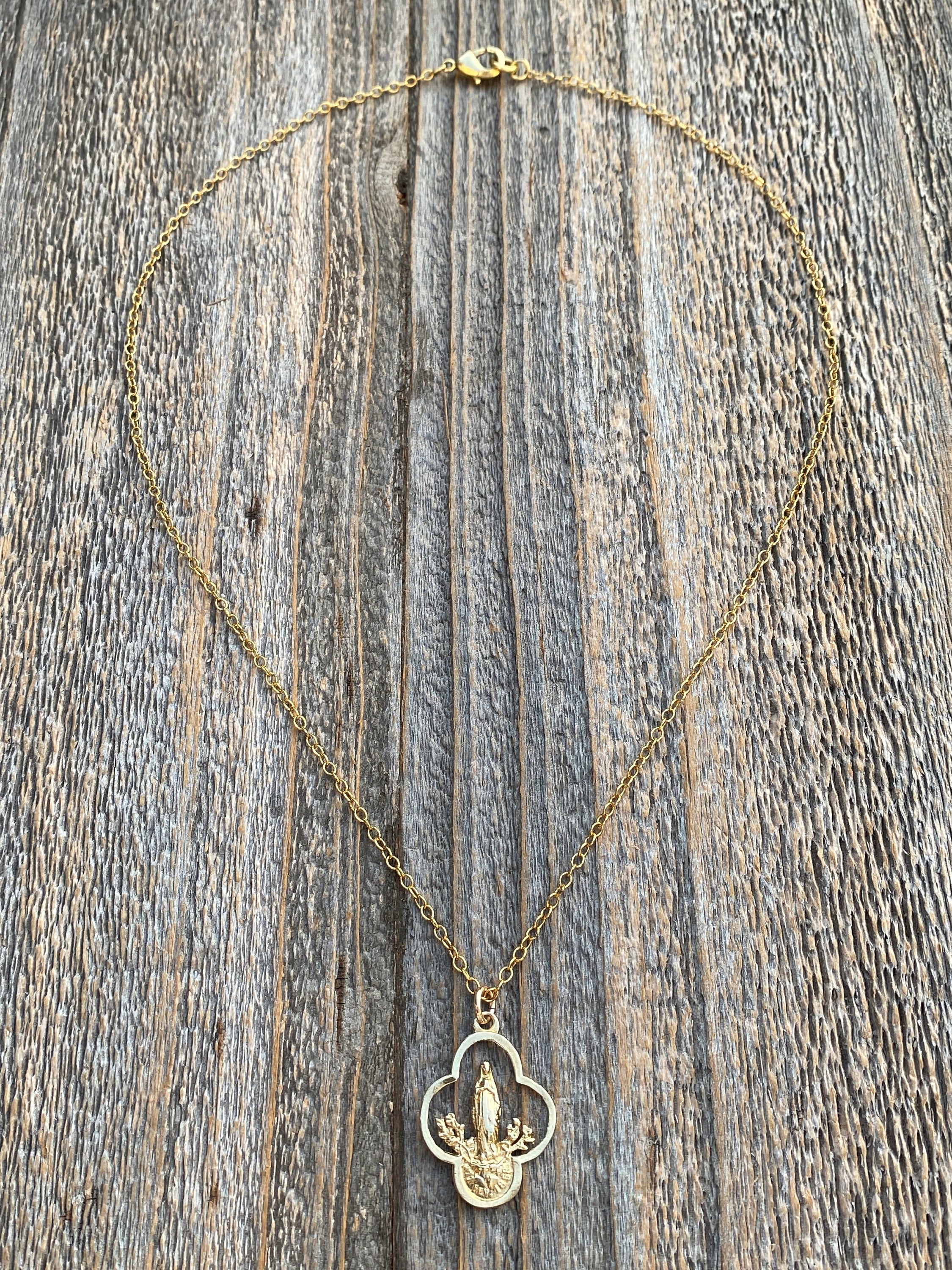 Gold Our Lady of Lourdes Pendant, Hand Cast Antique Replica of a Notre ...