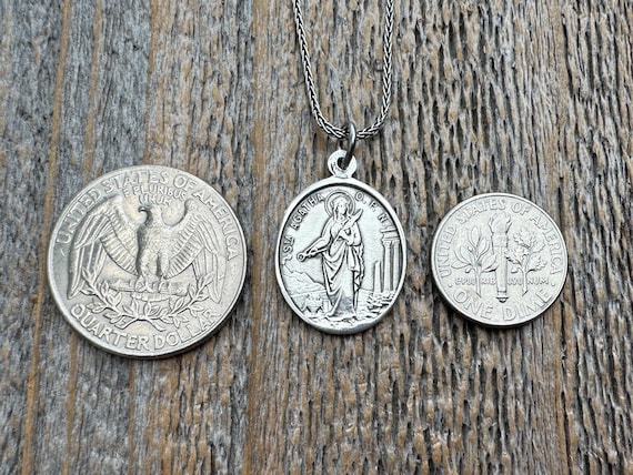 Sterling Silver St Agatha Medallion Pendant Necklace, Antique