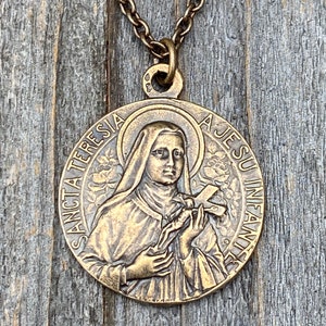 Bronze Rare St Thérèse of Lisieux Medal & Necklace, French Antique Replica, Sancta Teresia, St Theresa of the Child Jesus, The Little Flower