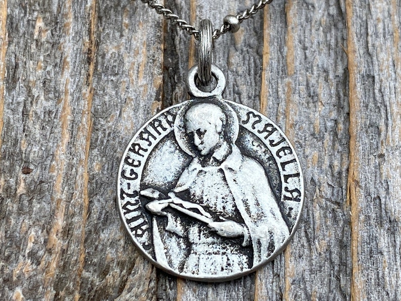 Antiqued Pewter St Gerard Majella Medal Pendant Necklace, French Artist ...