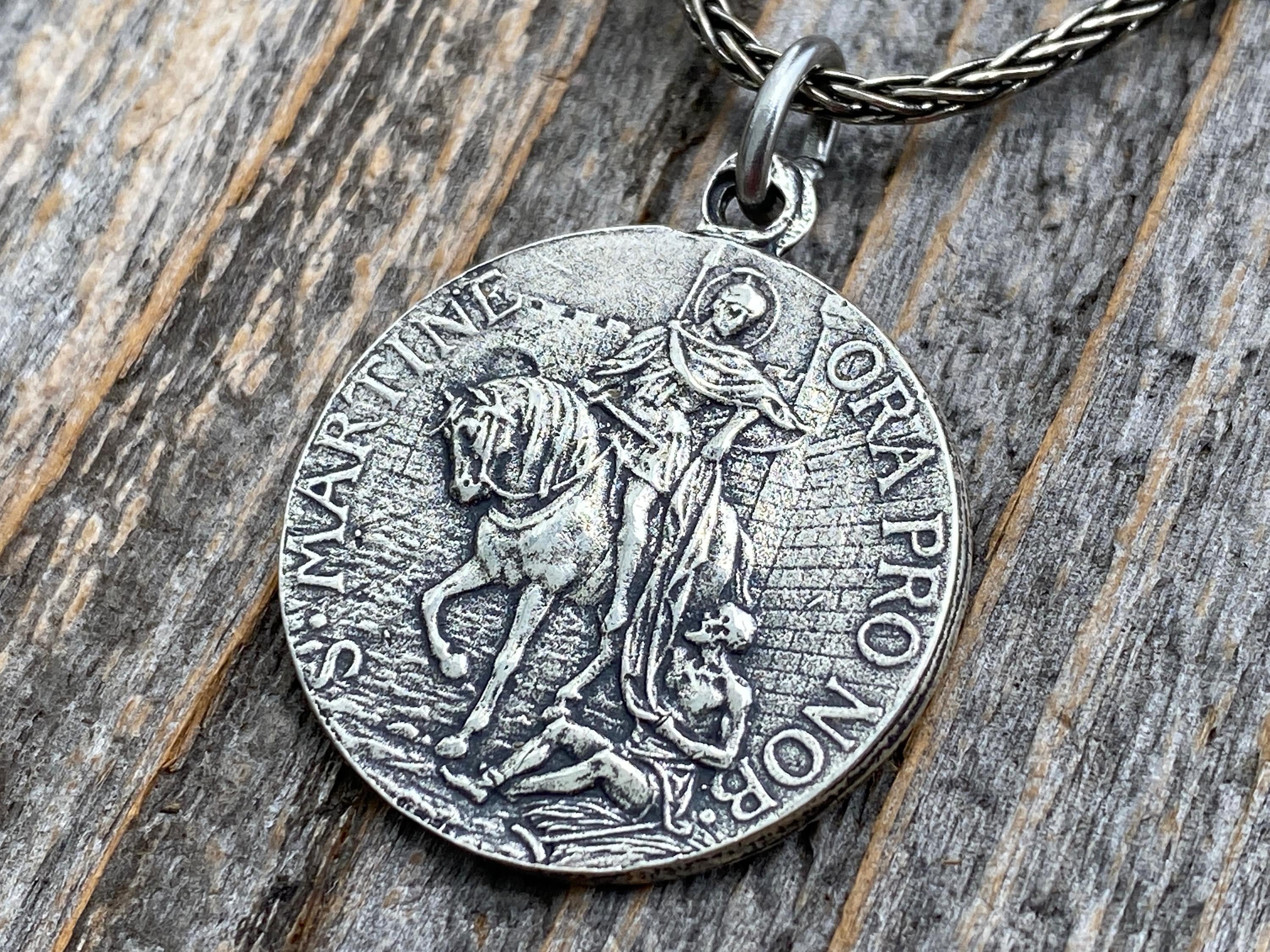 Sterling Silver Latin St Martin of Tours Medal Pendant Necklace